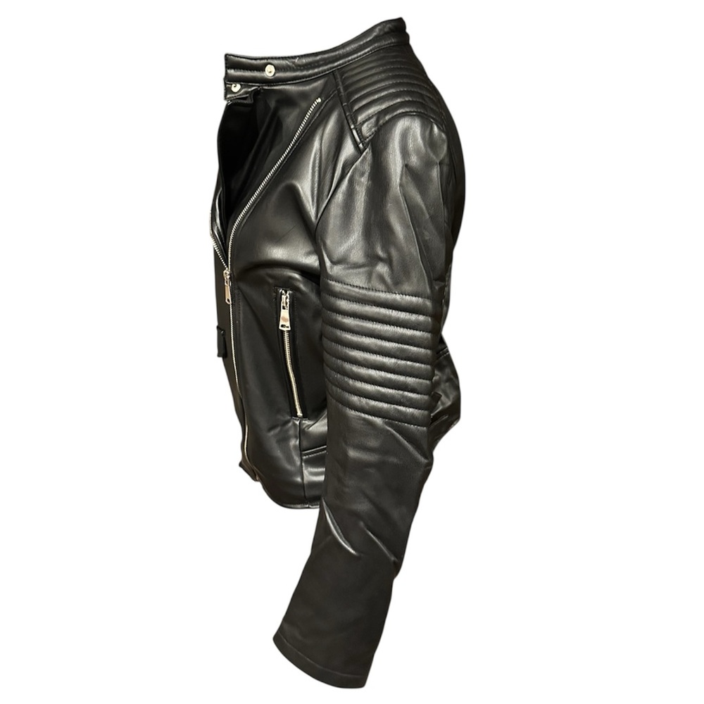 Zara Black Leather Moto Jacket Biker Festival Goth Grunge Rave Concert Size XL - Picture 4 of 9